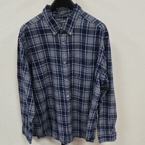 Eddie Bauer Navy and Gray Plaid Button Down Shirt